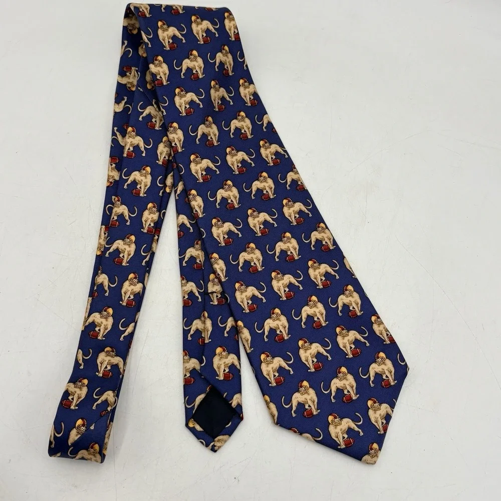Vintage 1990's Brooks Brothers Makers All Silk Tie Football Lion Made in USA
